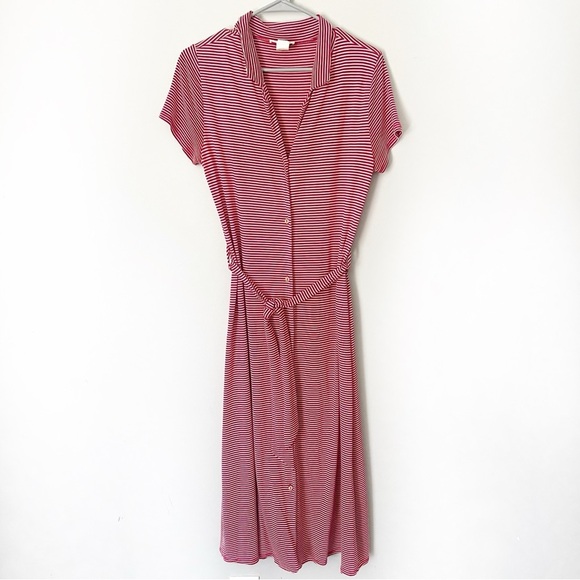 Rolla Coster Jersey Knit Shirt Dress Red White Stripe Medium Coastal Modest - Picture 2 of 12